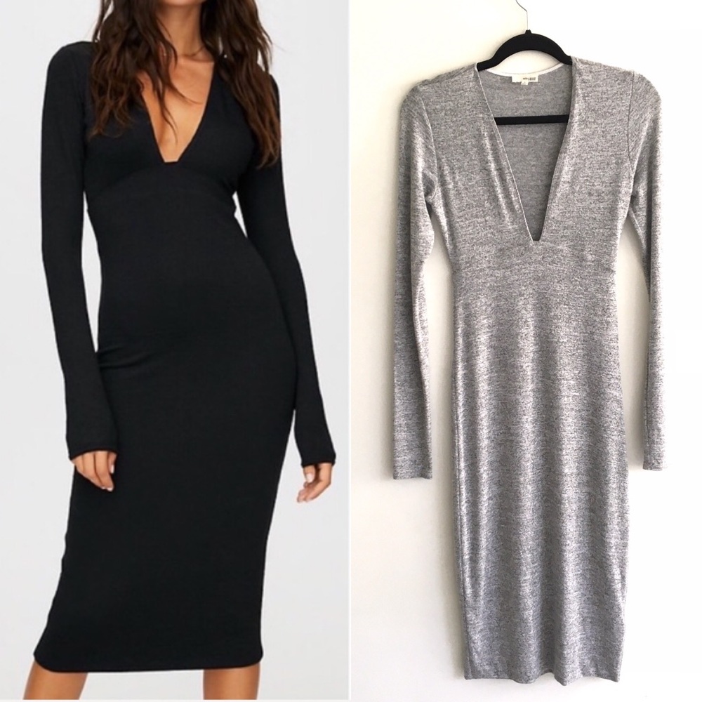 ARITZIA GREY Wilfred Free Long Sleeve V-Neck Dress